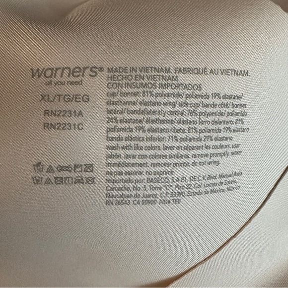 Warners Bra Womens XL Beige No Side Effects Back Smoothing Wireless T-Shirt NEW - Picture 4 of 6